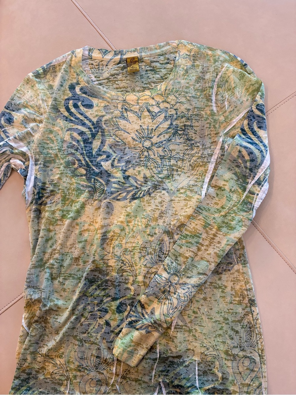 Prana XL Green and Blue Floral-Print Long Sleeve Tee Shirt - Picture 7 of 14
